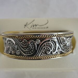 𝅺Kim Rogers Silver & Gold Rhinestone Embellished Hinged Bracelet